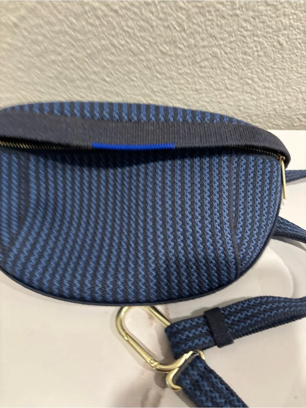 Rothy's Navy and Royal Blue Woven Mini Crossbody Belt Bag - Picture 6 of 9